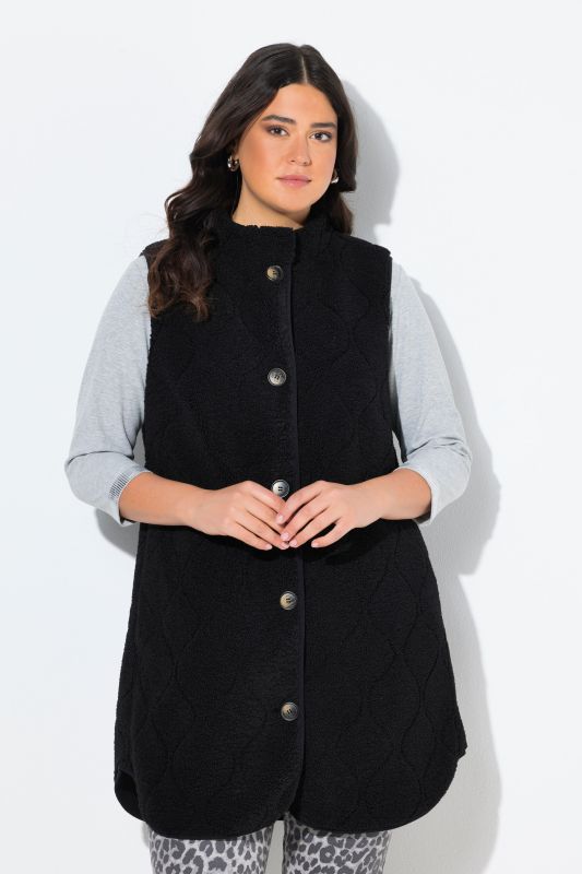 Veste sans manches en polaire bouclée, col montant et coupe évasée