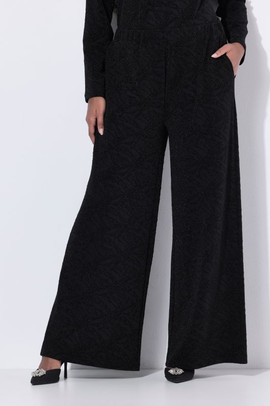 Pantalon jacquard à jambe droite et ceinture élastique, paillettes