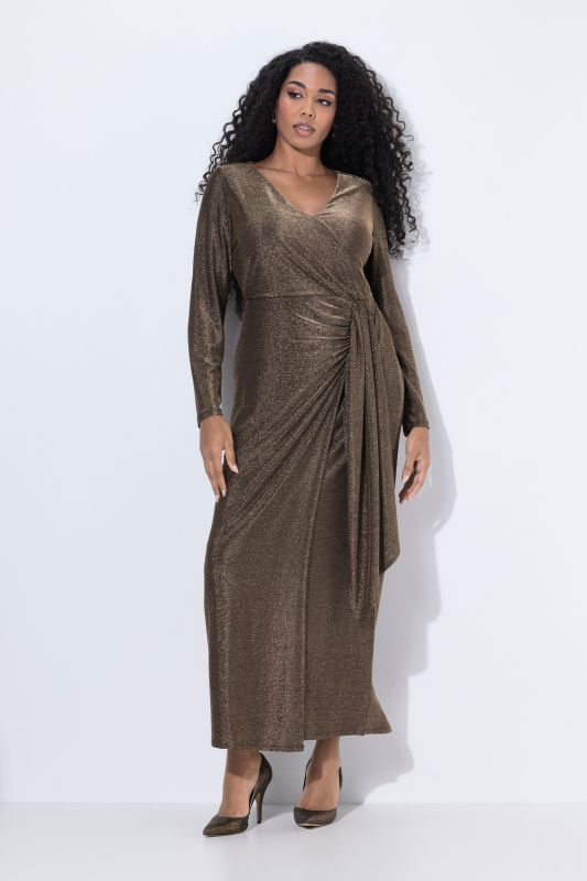 Robe maxi à paillettes, décolleté en V effet cache-cœur, manches longues