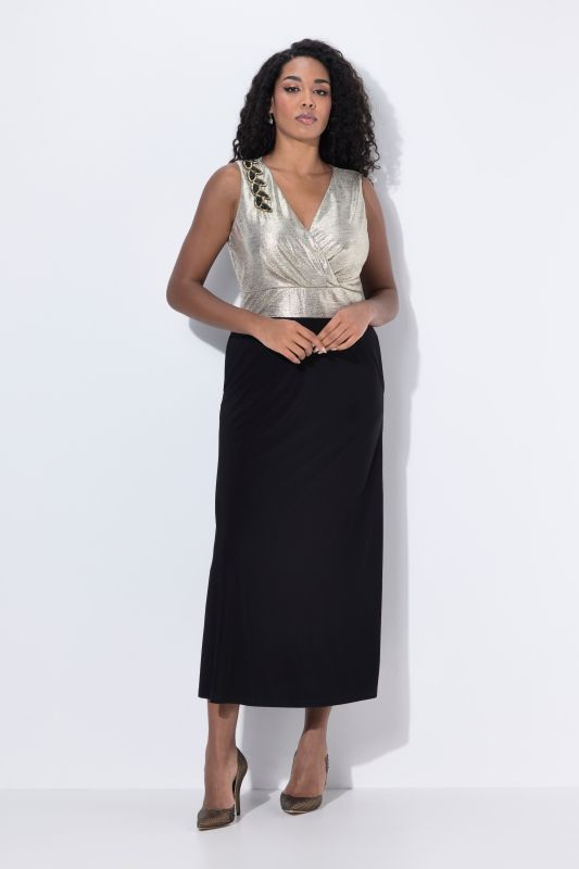 Robe maxi sans manches à col en V, broderie et paillettes