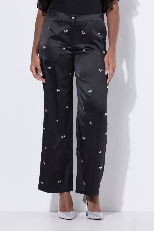 Pantalon Mary avec pierres fantaisie, jambe large et taille confortable