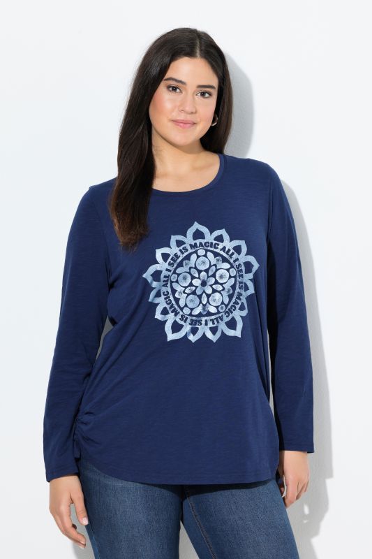 T-shirt à col rond et manches longues, cordon à froncer et mandala