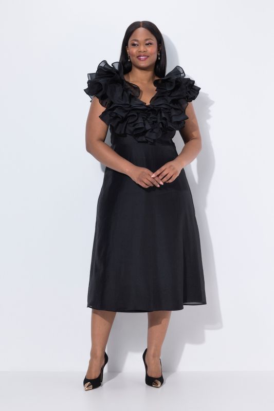 Robe maxi de soirée à col en V, sans manches, ruché