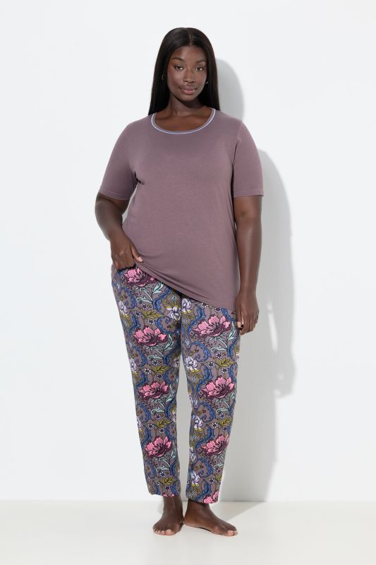 Pyjama à col rond et manches longues, poches et motif floral