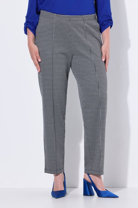 Pantalon jacquard à taille élastique, passepoils, motif pied-de-poule