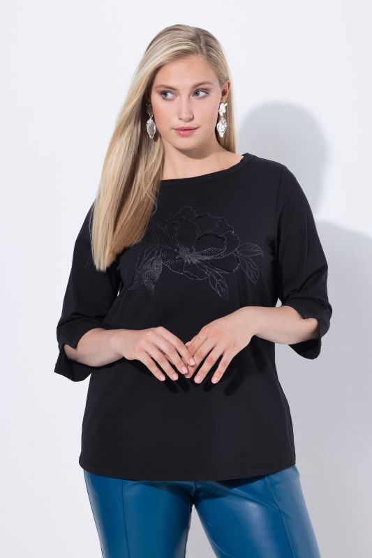 T-shirt à encolure bateau et manches longues, motif floral