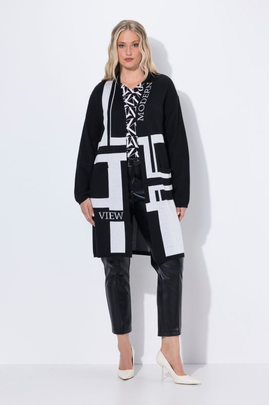 Cardigan long en maille jacquard avec col V et manches longues