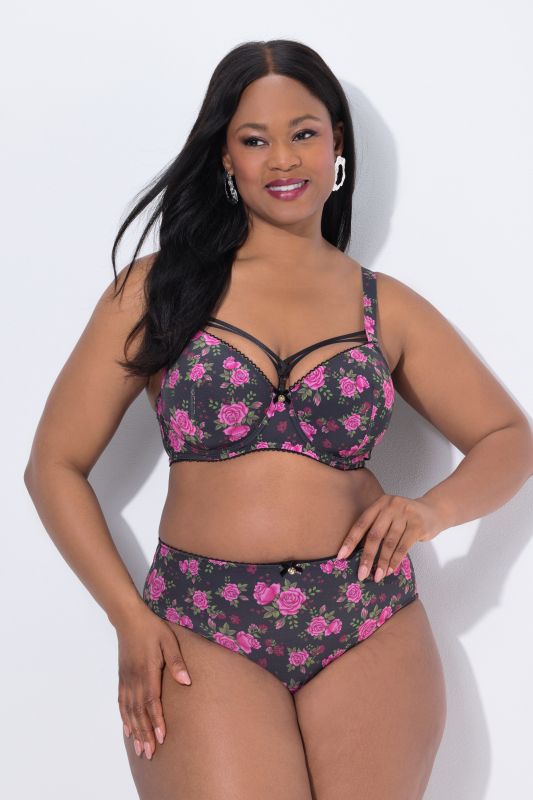 Culotte midi TruYou, mesh et motif roses