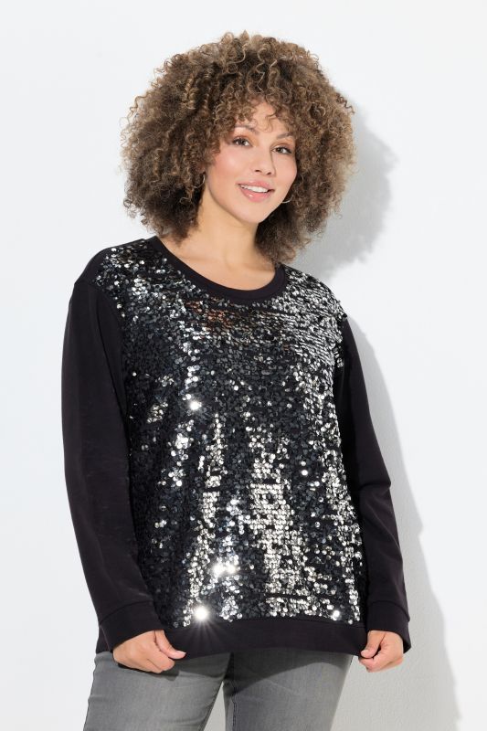 Sweat-shirt à paillettes, coupe oversize, col rond et manches longues