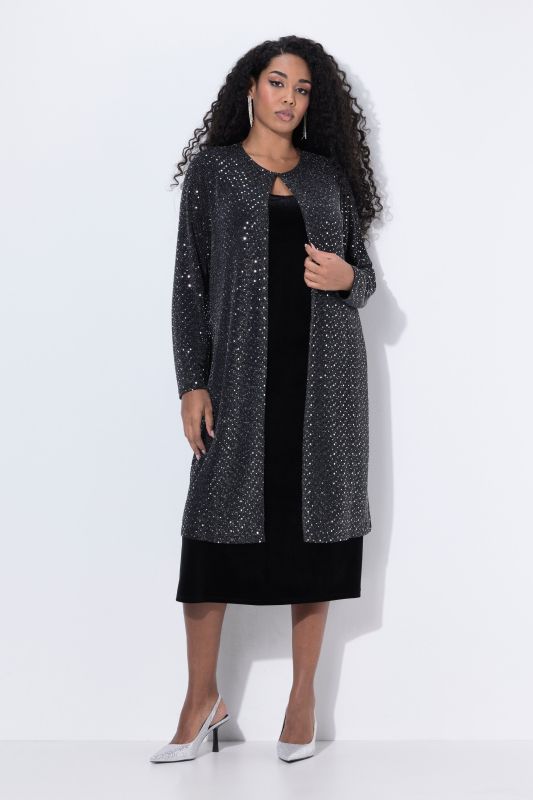 Veste à sequins brillants, col rond et manches longues