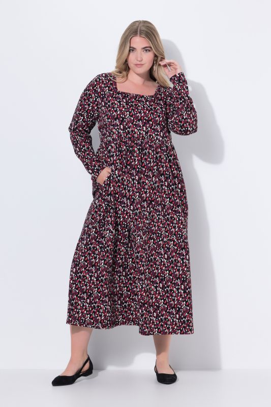 Robe maxi à manches longues et décolleté carré, coupe évasée