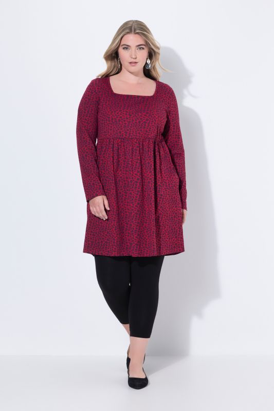T-shirt long, décolleté carré et manches longues, coupe évasée