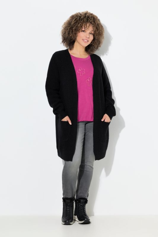Cardigan long à col en V, manches longues et fermeture boutonnée