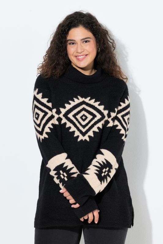 Pull à col roulé et manches longues raglan, motif tricoté