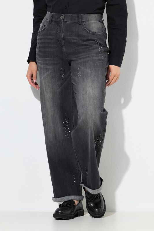 Jean Mary à jambes larges, ceinture confort et rivets fantaisie