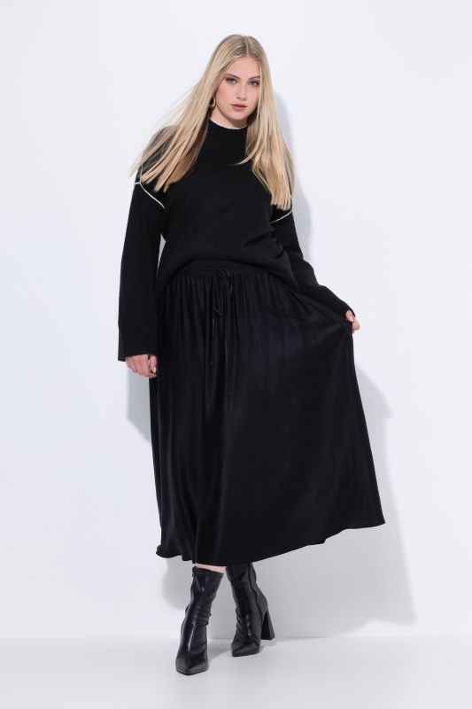 Jupe midi en satin, silhouette en A, ceinture élastique et cordon de serrage