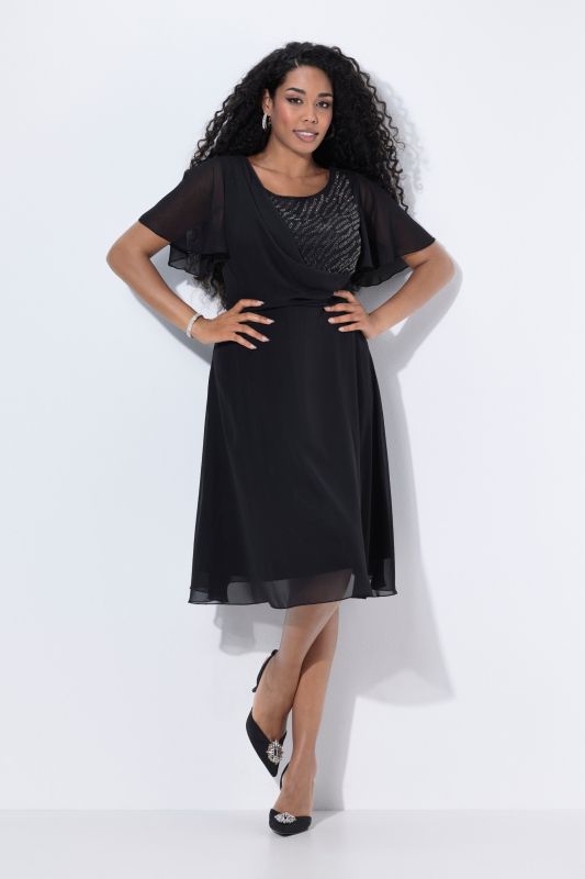 Robe de soirée en mousseline, longueur midi et drapé