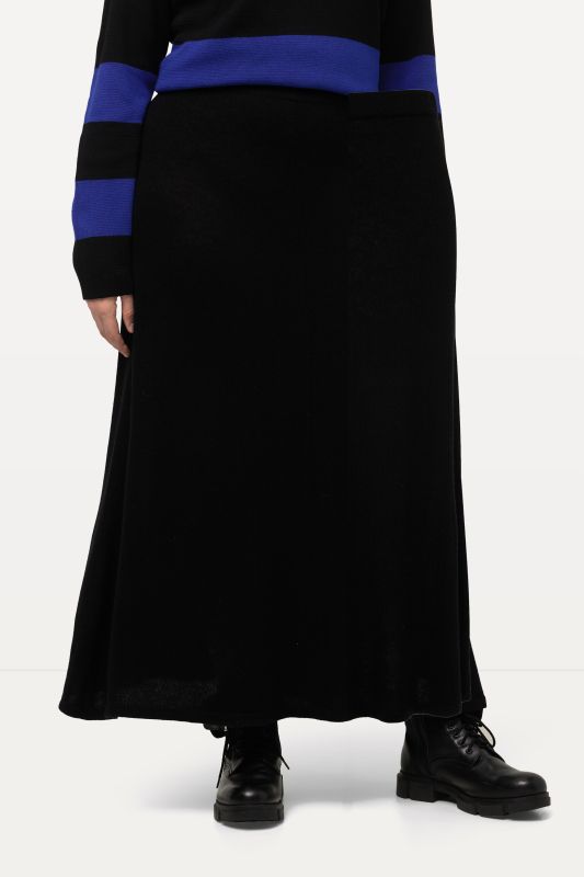 Jupe en maille fine et douce, longueur midi et ceinture élastique, silhouette en A