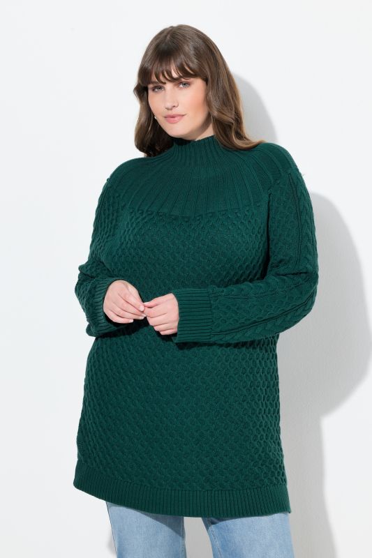 Pull en coton bio, avec col montant et manches longues, jeu de mailles