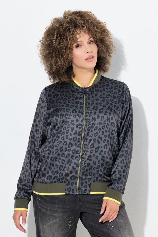 Blouson réversible à manches longues, avec côté uni/côté imprimé léopard, col esprit teddy américain