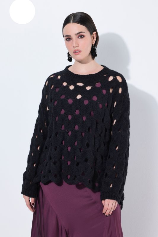 Pull oversize en maille ajourée - col rond, manches longues