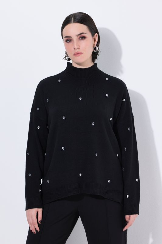 Pull à strass oversize, col montant et manches longues