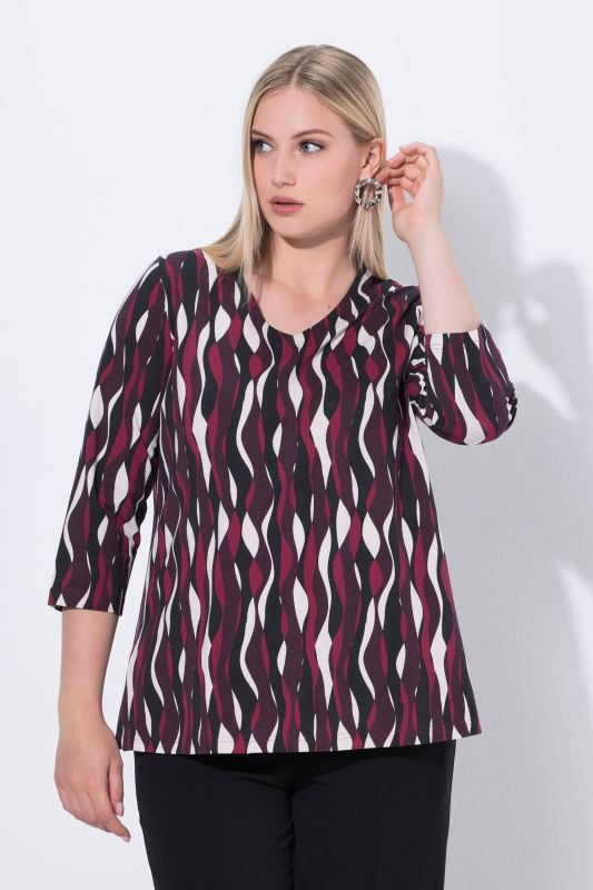 T-shirt Classic à motif vagues. Col V et manches 3/4