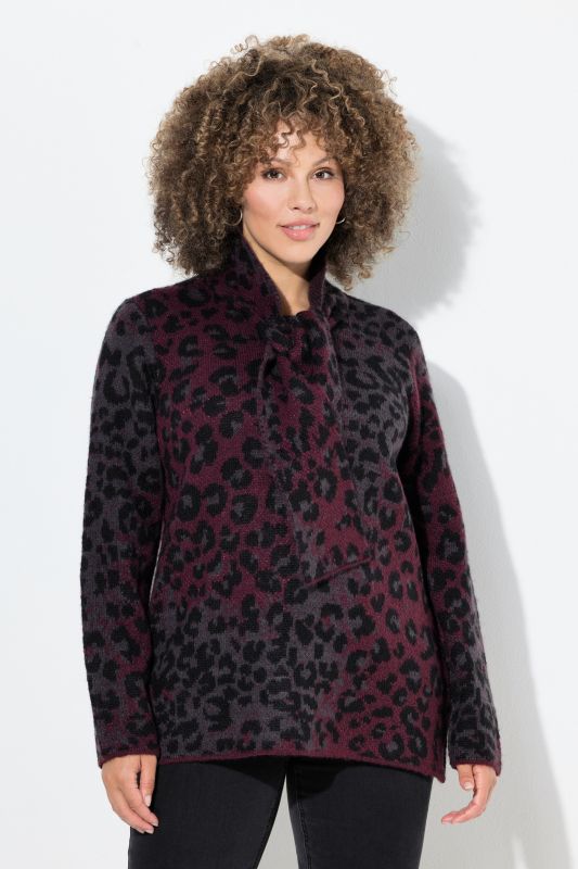 Pull à col châle et manches longues, motif léopard