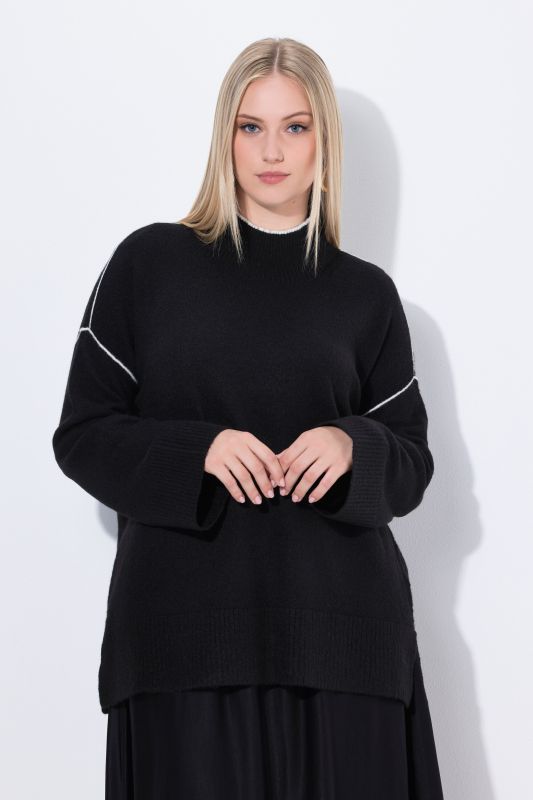 Pull à col montant et manches longues, coutures fantaisie