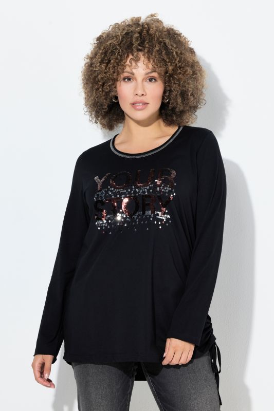 T-shirt Classic à col rond et manches longues, message pailleté