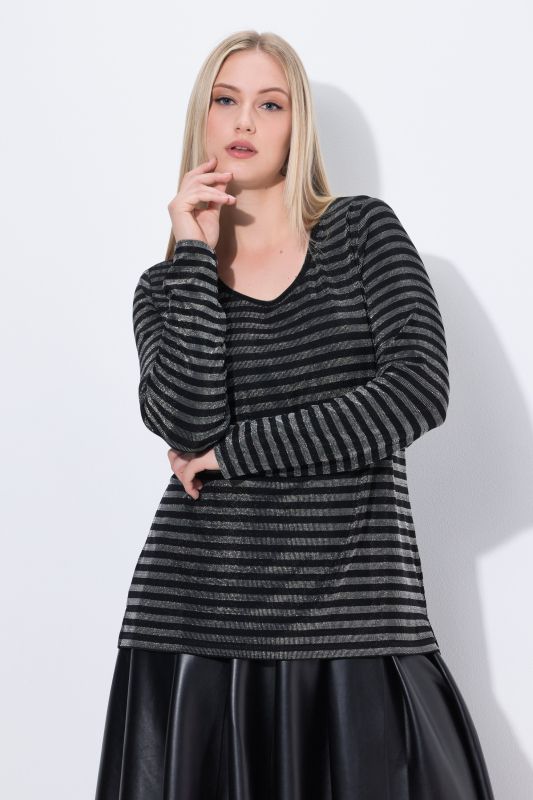 T-shirt à bande scintillante Classic, col rond et manches longues