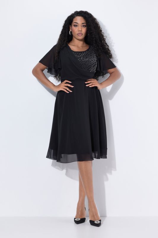 Robe de soirée en mousseline, longueur midi et drapé