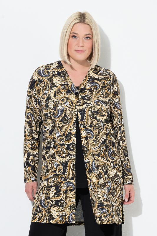 Veste en jersey motif cachemire, encolure en V et manches longues, coupe évasée