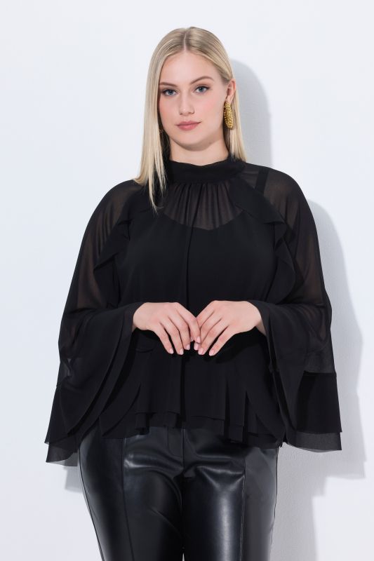 Blouse esprit cape en mousseline, avec col montant et châle