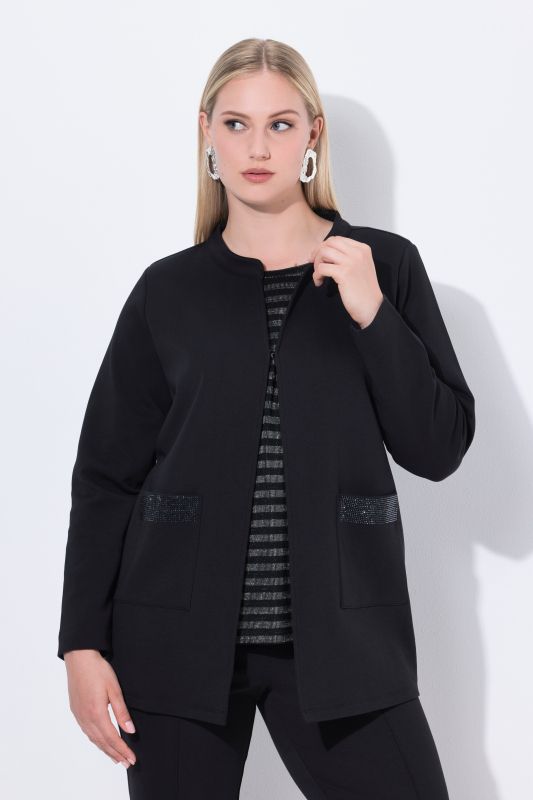 Veste en molleton à strass, avec col rond et fermeture à crochet