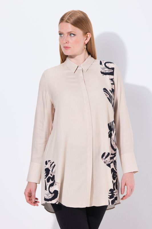 Blouse longue avec imprimé animal, col chemise et manches longues