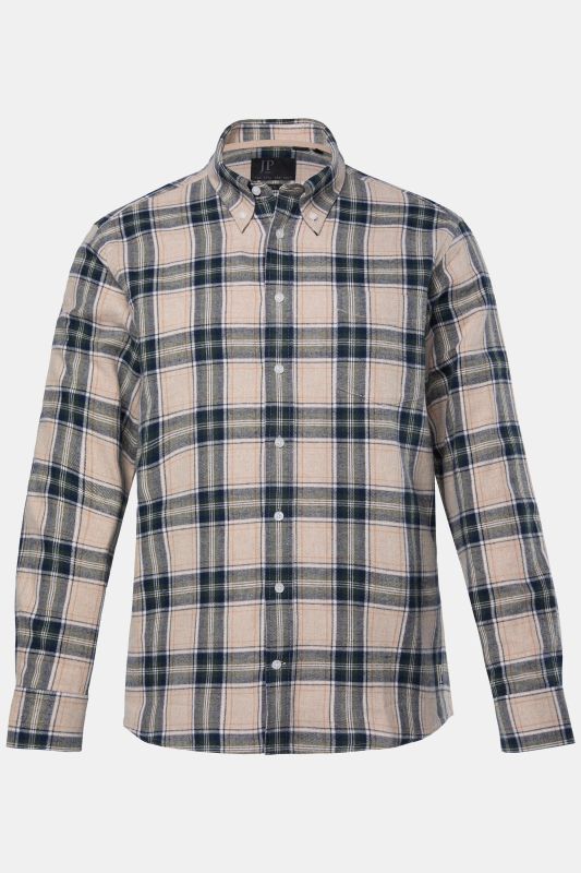 Chemise JP 1880 en flanelle à carreaux, manches longues et col à pointes boutonnées, coupe Modern Fit - jusqu'au 8 XL
