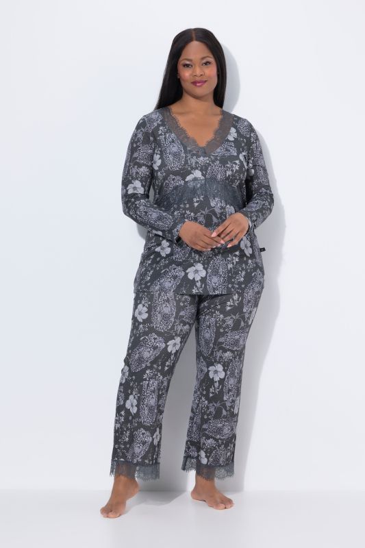 Pyjama Truyou, ensemble deux pièces, roses et dentelle