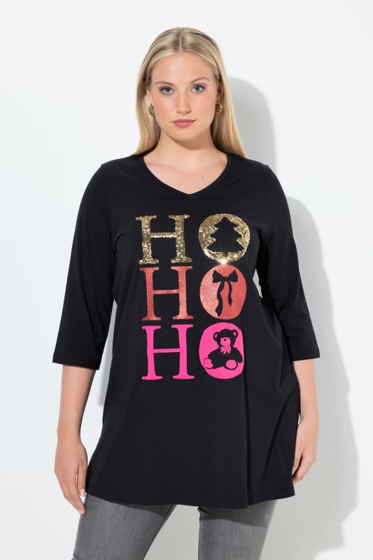 T-shirt Ho Ho Ho à col V et manches longues, ligne en A