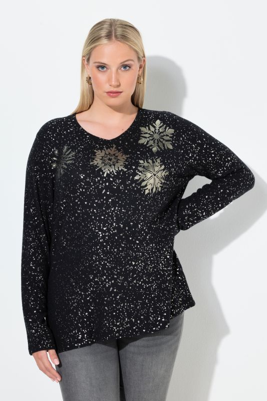 Sweat-shirt à col V et manches longues, imprimé métallisé