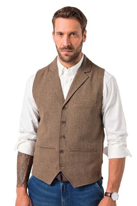 Gilet JP 1880 en tweed à chevrons, finition FLEXNAMIC®, dos en maille - jusqu'au 7 XL