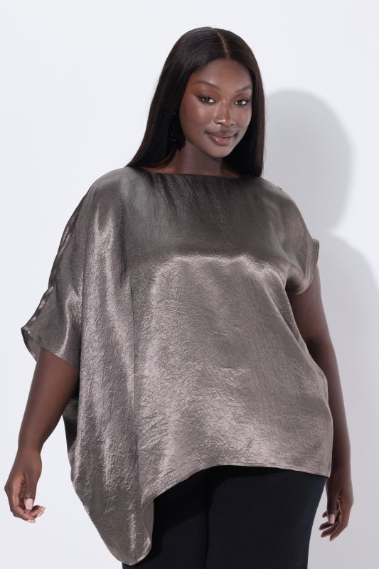 Tunique en acétate asymétrique, avec col rond et coupe cape