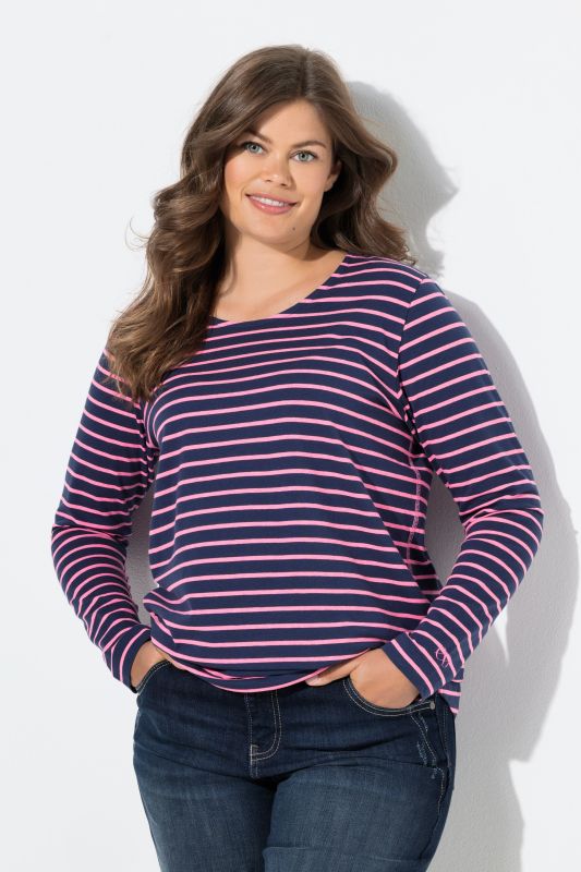 T-shirt rayé, manches longues et décolleté rond