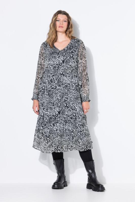 Robe midi évasée, texture et motif cachemire