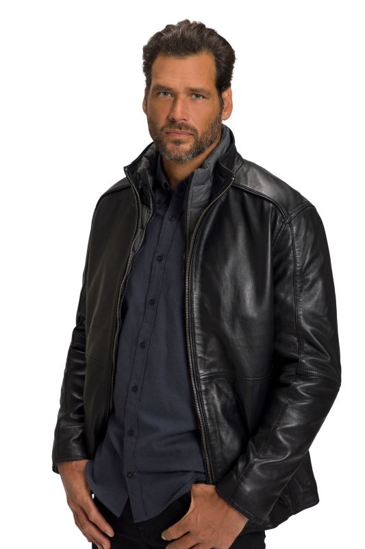 Veste en cuir nappa d'agneau, empiècement matelassé, zip