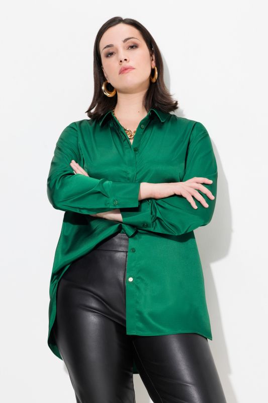 Chemisier en satin à manches longues, dos plus long