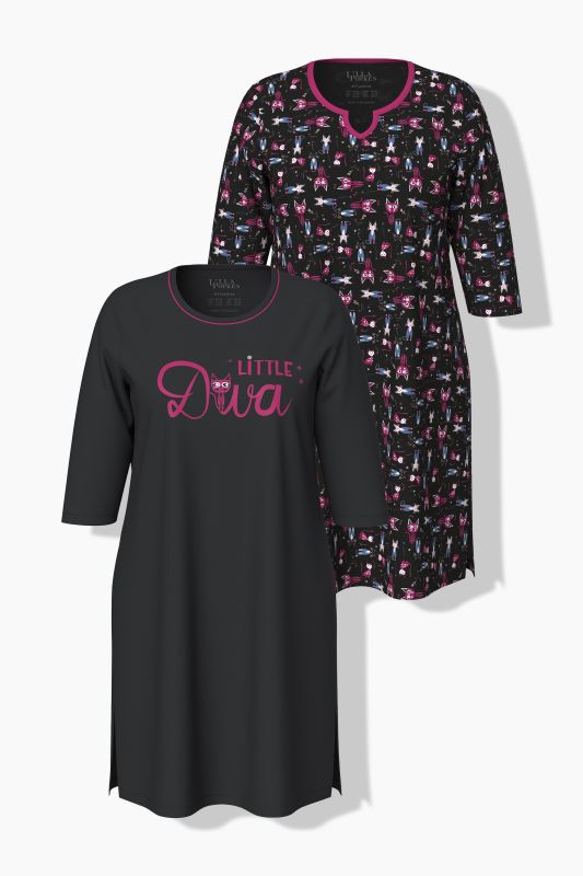 Lot de 2 T-shirts de nuit à manches 3/4, col rond/tunisien