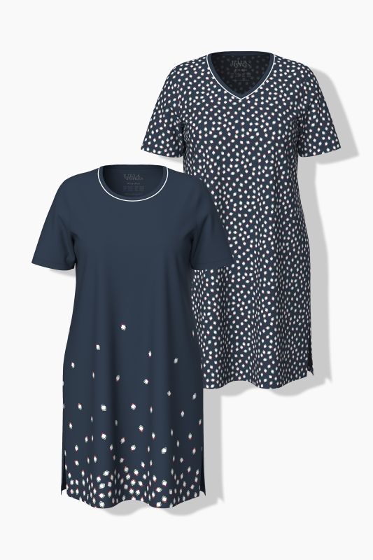 Lot de 2 grands T-shirts à pois, col rond/en V et manches courtes