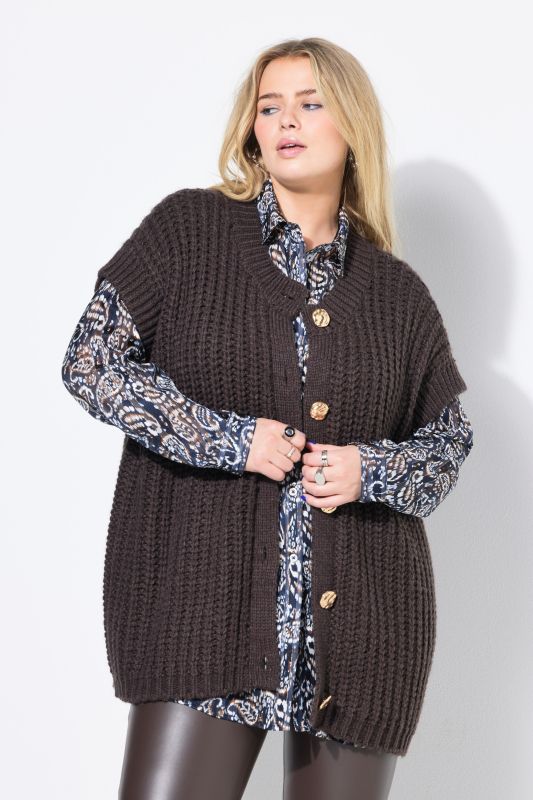 Gilet en maille texturée, boutons fantaisie et coupe Boxy Shape