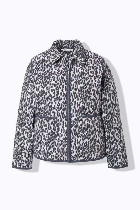 Veste matelassée oversize, imprimé léopard et col à revers